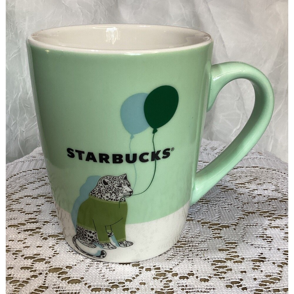 Starbucks Leopard Sweater Balloons Birthday 10oz Coffee Cup Mug Light Green 2020